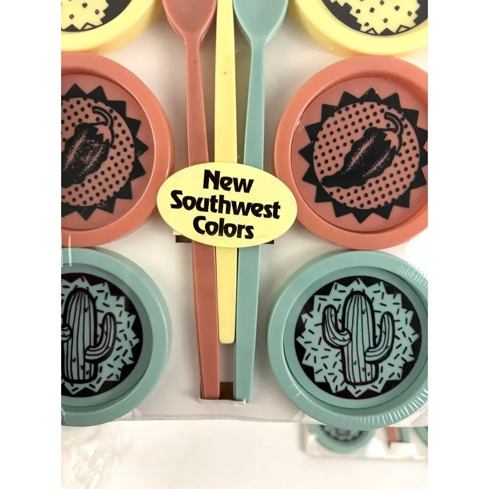 VTG 70s 80s‎ Sunshine Coaster Set (6) & Spoons Plastic NIB NOS Southwest Colors